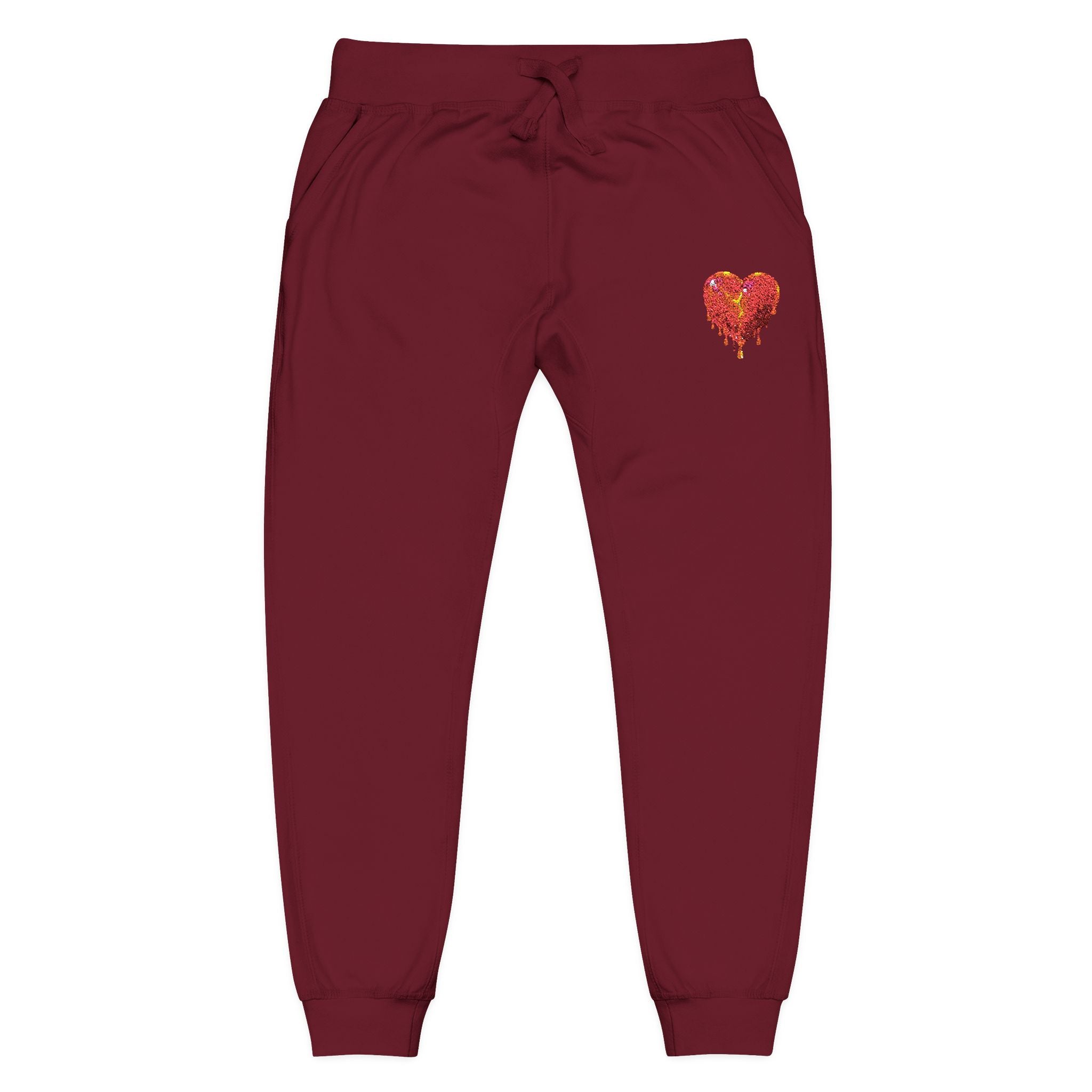 Embroidered Sequin Heart Sweatpants — Cozy Grey Fleece Lounge Joggers
