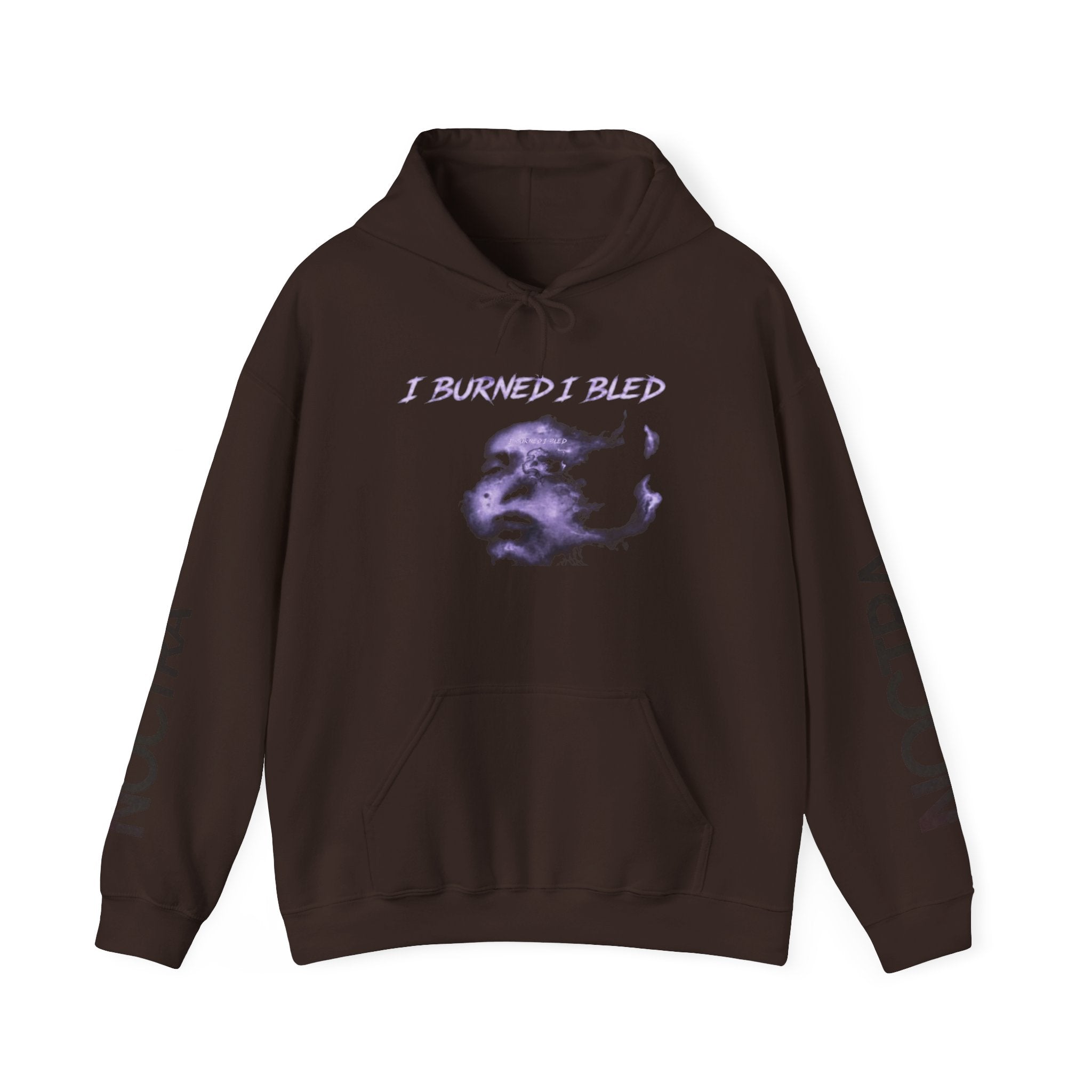 I Burned I Bled Hoodie — Gothic Surreal Face Graphic Pullover