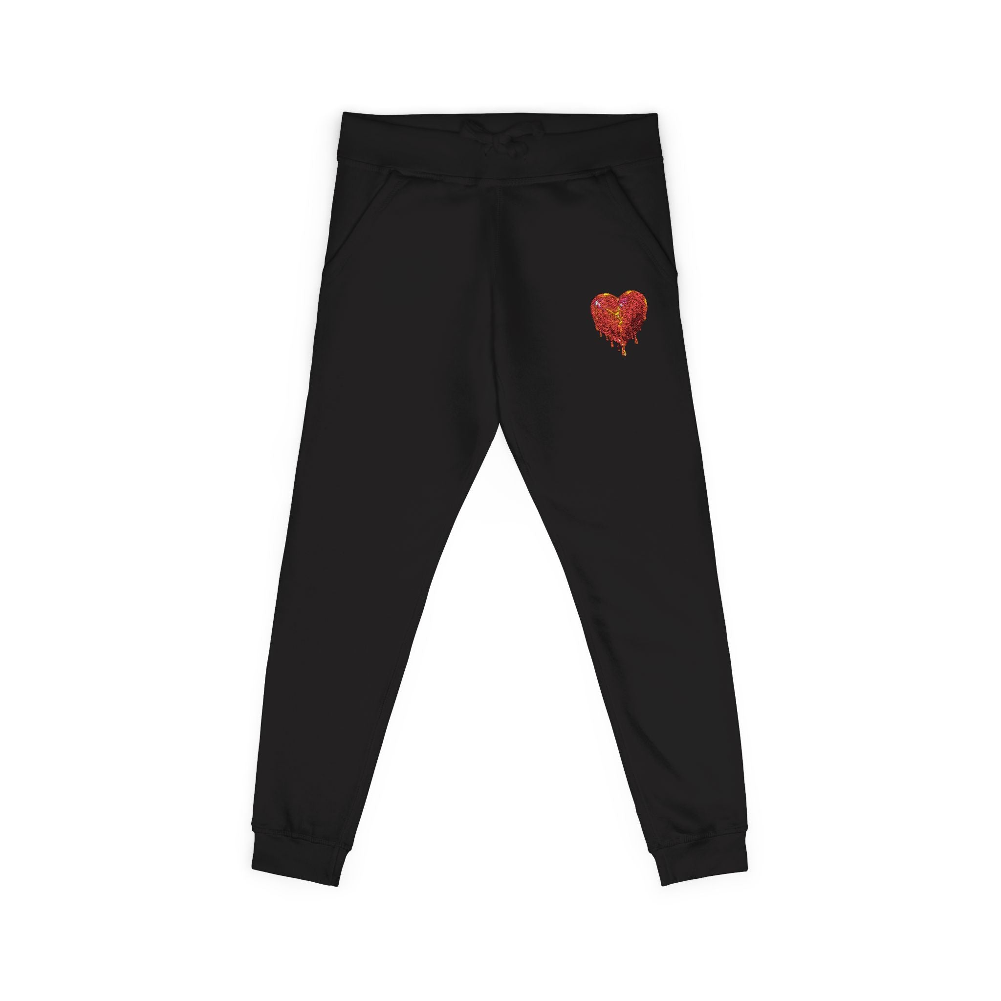 Embroidered Sequin Heart Sweatpants — Cozy Grey Fleece Lounge Joggers