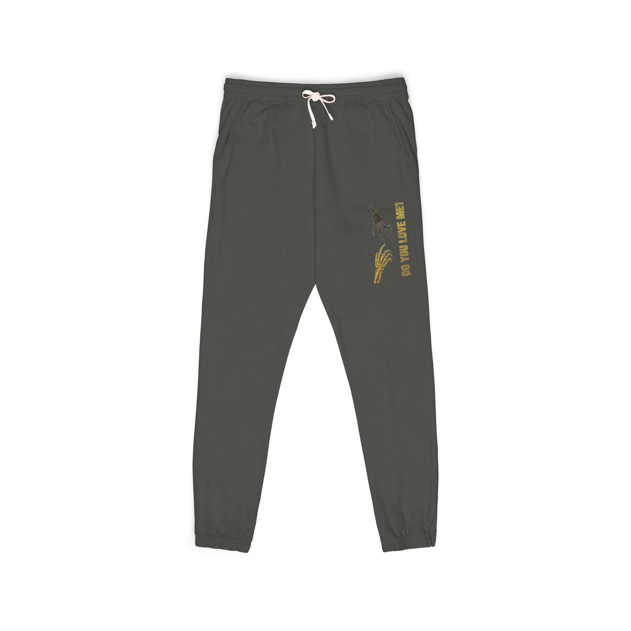 Army Green Fleece Sweatpants with Gold Floral Side Print