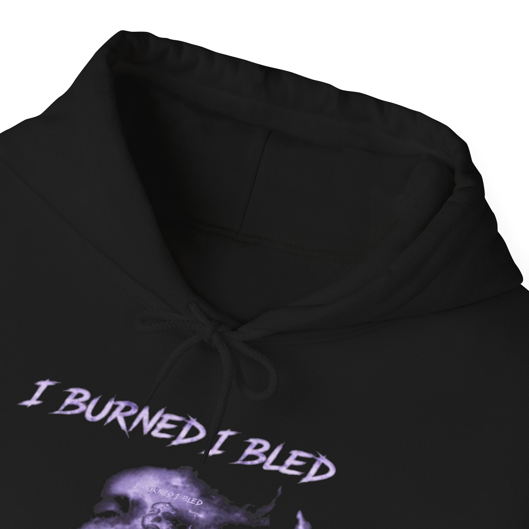 I Burned I Bled Hoodie — Gothic Surreal Face Graphic Pullover