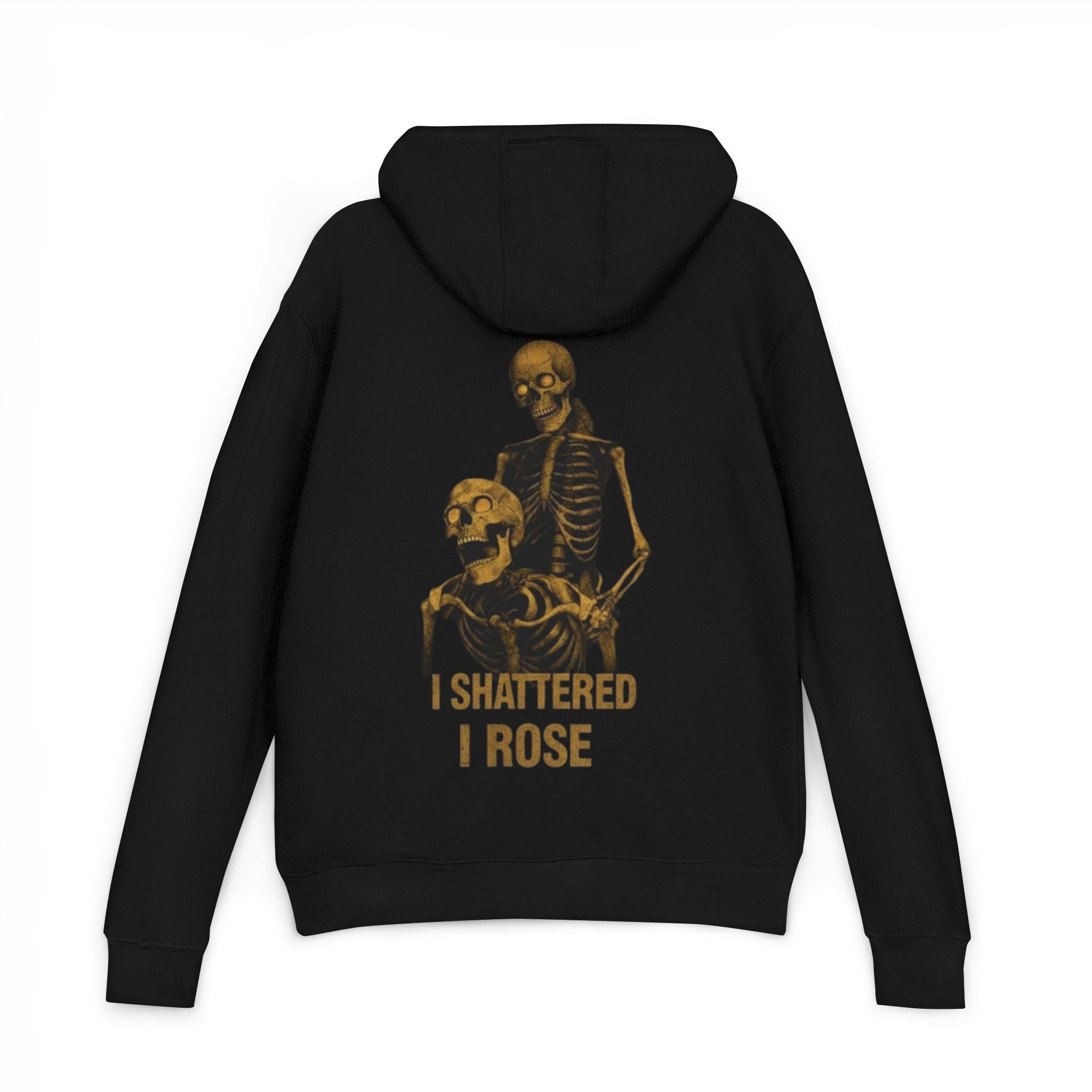 Skeleton Embrace Hoodie — “I Shattered I Rose” Gothic Pullover
