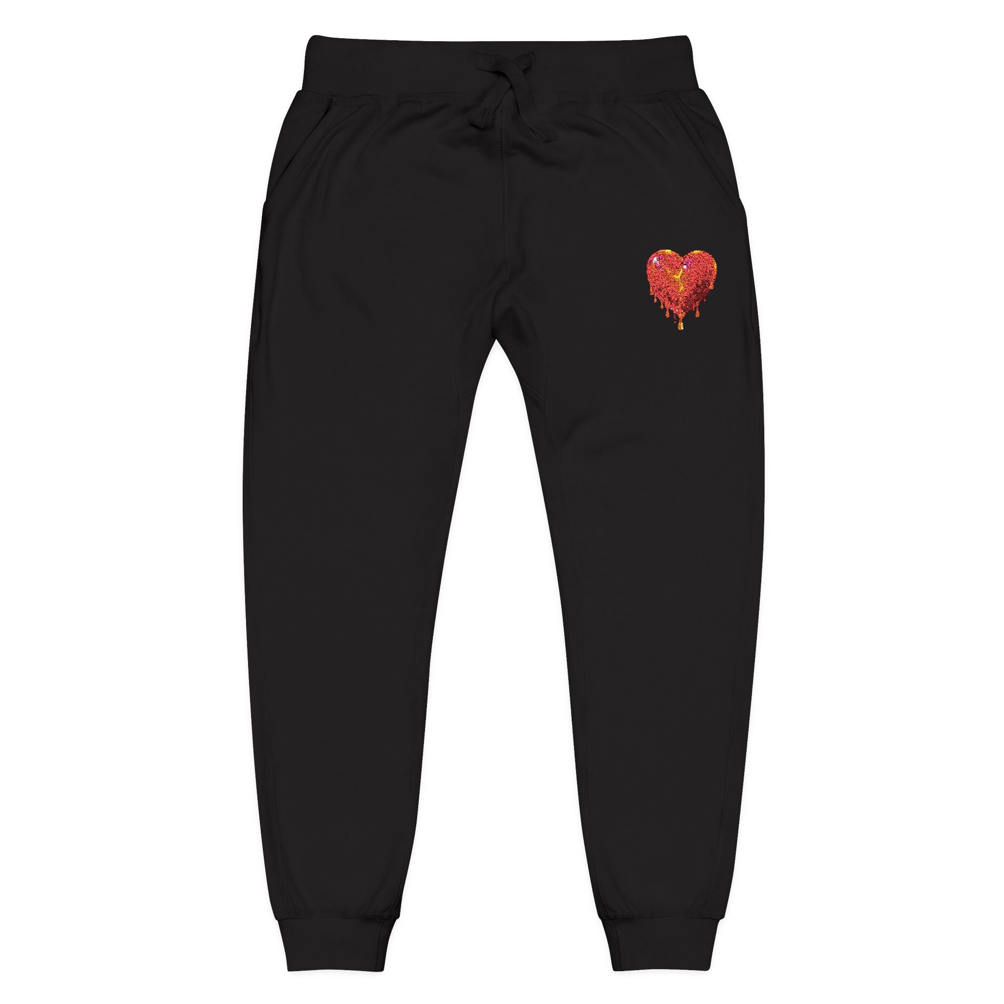 Embroidered Sequin Heart Sweatpants — Cozy Grey Fleece Lounge Joggers