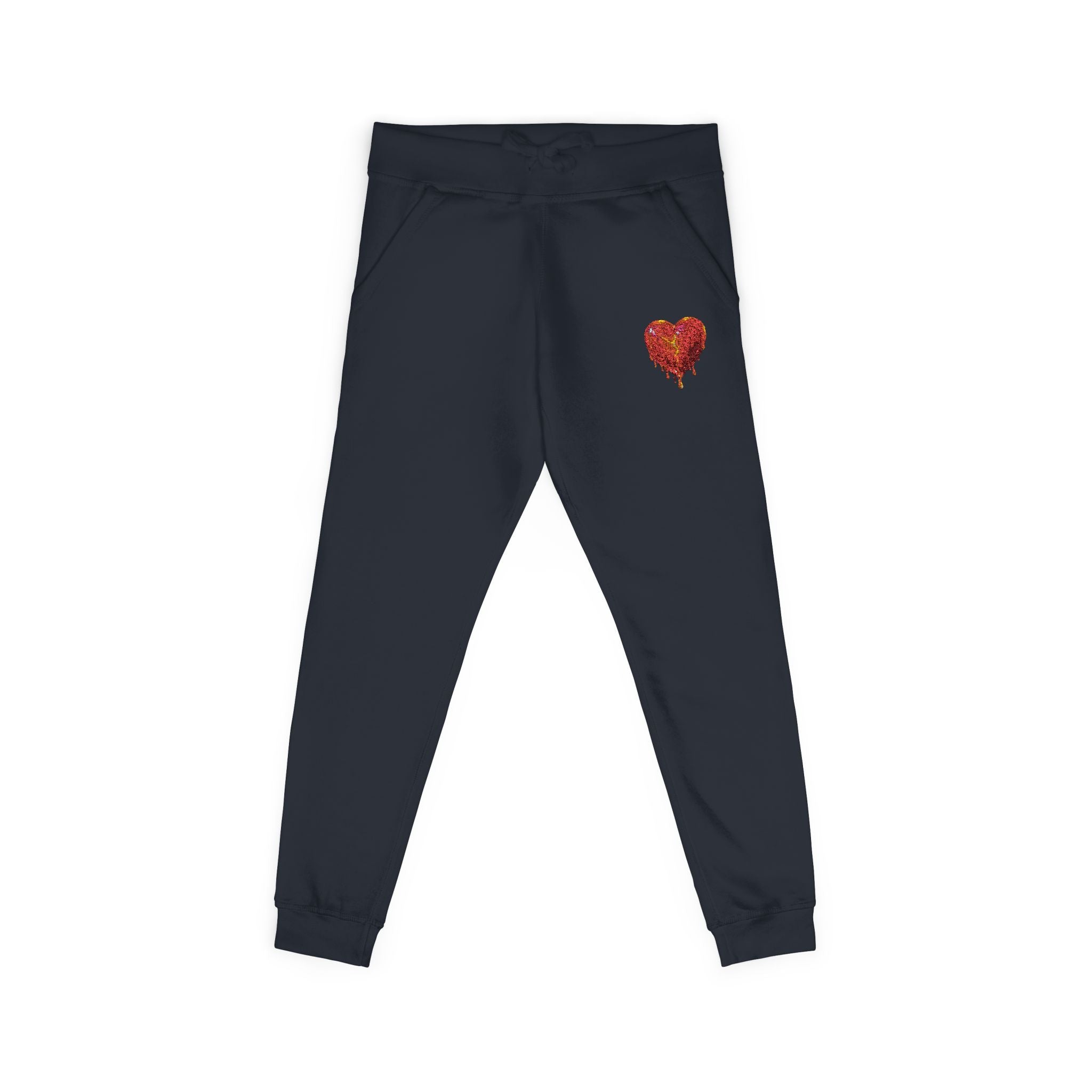 Embroidered Sequin Heart Sweatpants — Cozy Grey Fleece Lounge Joggers