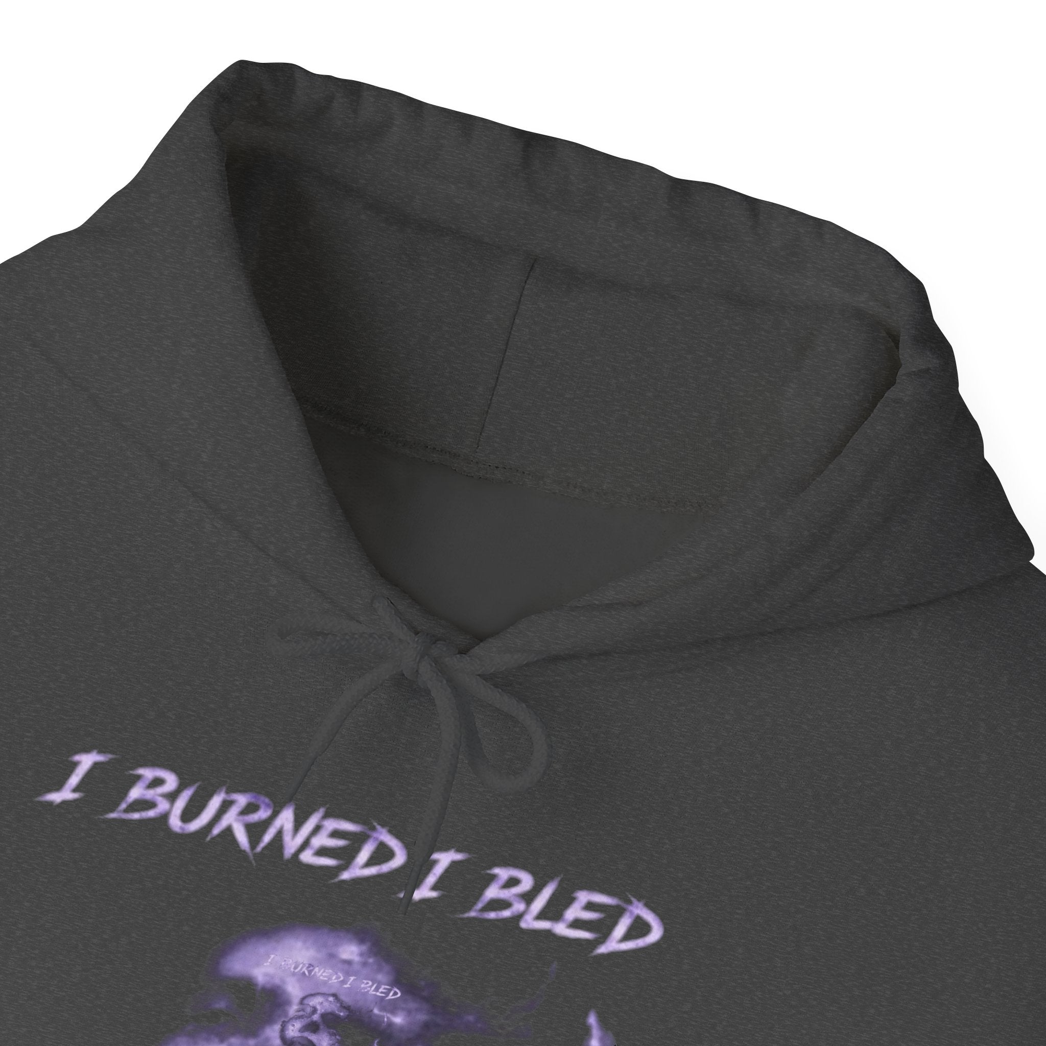 I Burned I Bled Hoodie — Gothic Surreal Face Graphic Pullover