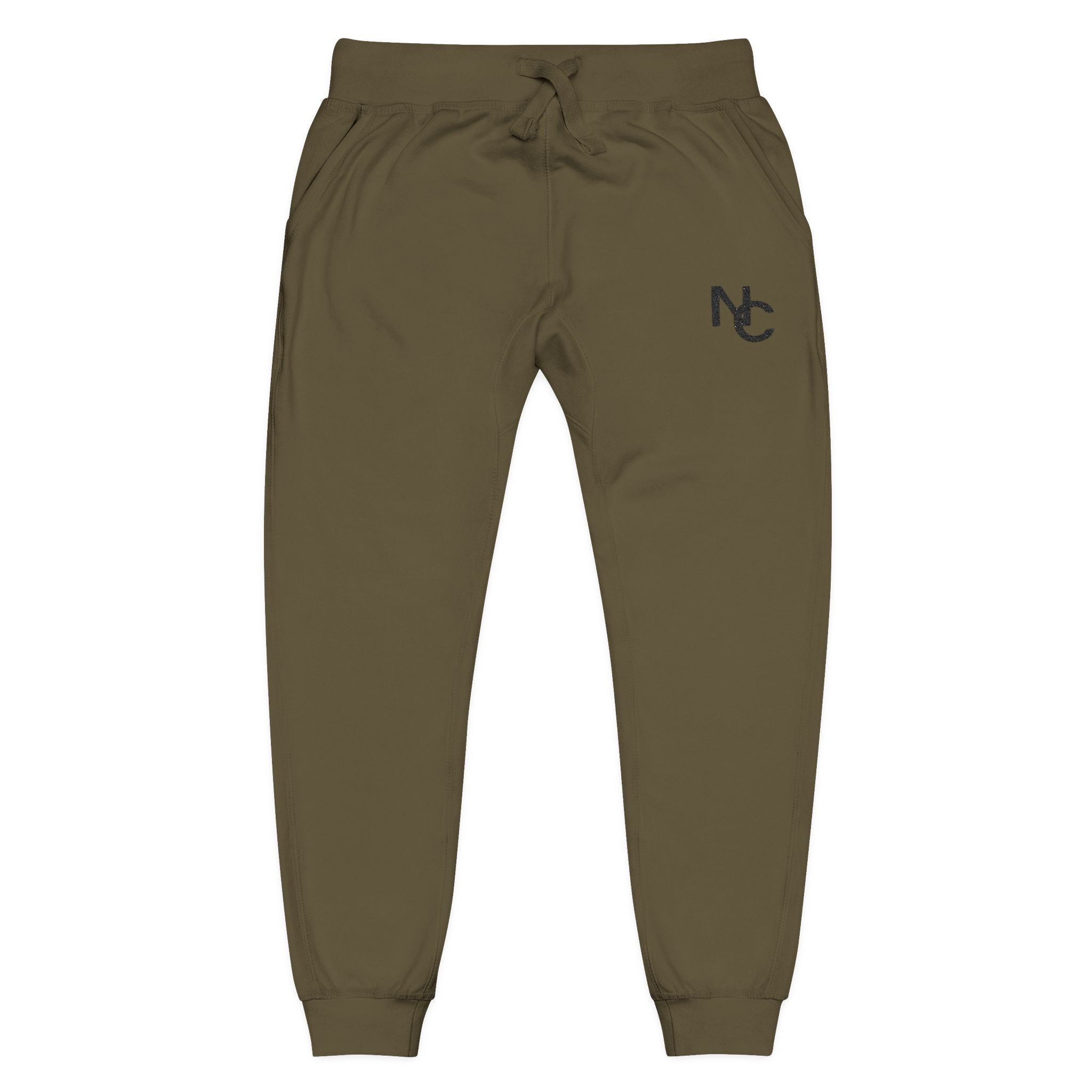 Embroidered Olive Green Fleece Sweatpants — Minimal Crescent Logo Joggers