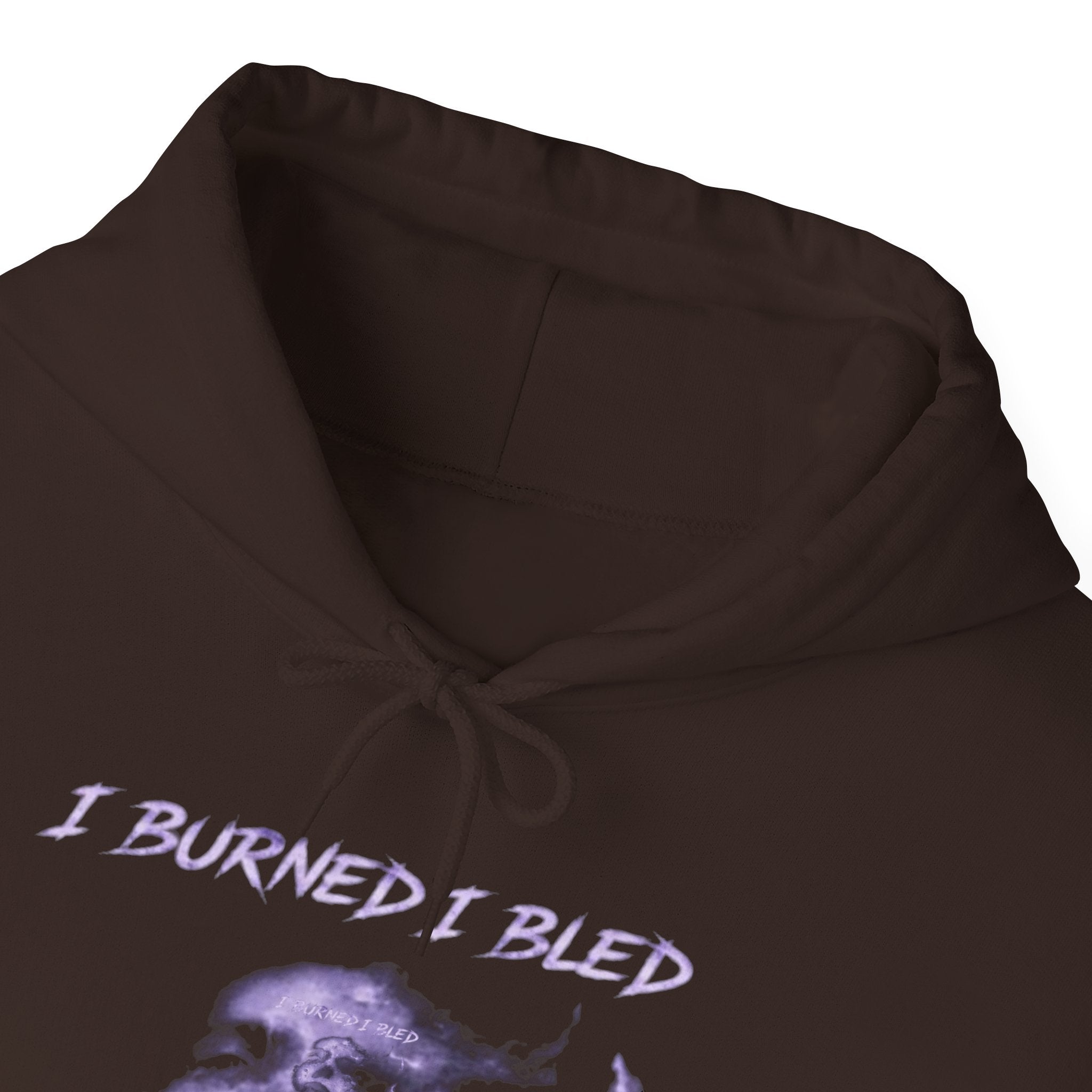 I Burned I Bled Hoodie — Gothic Surreal Face Graphic Pullover