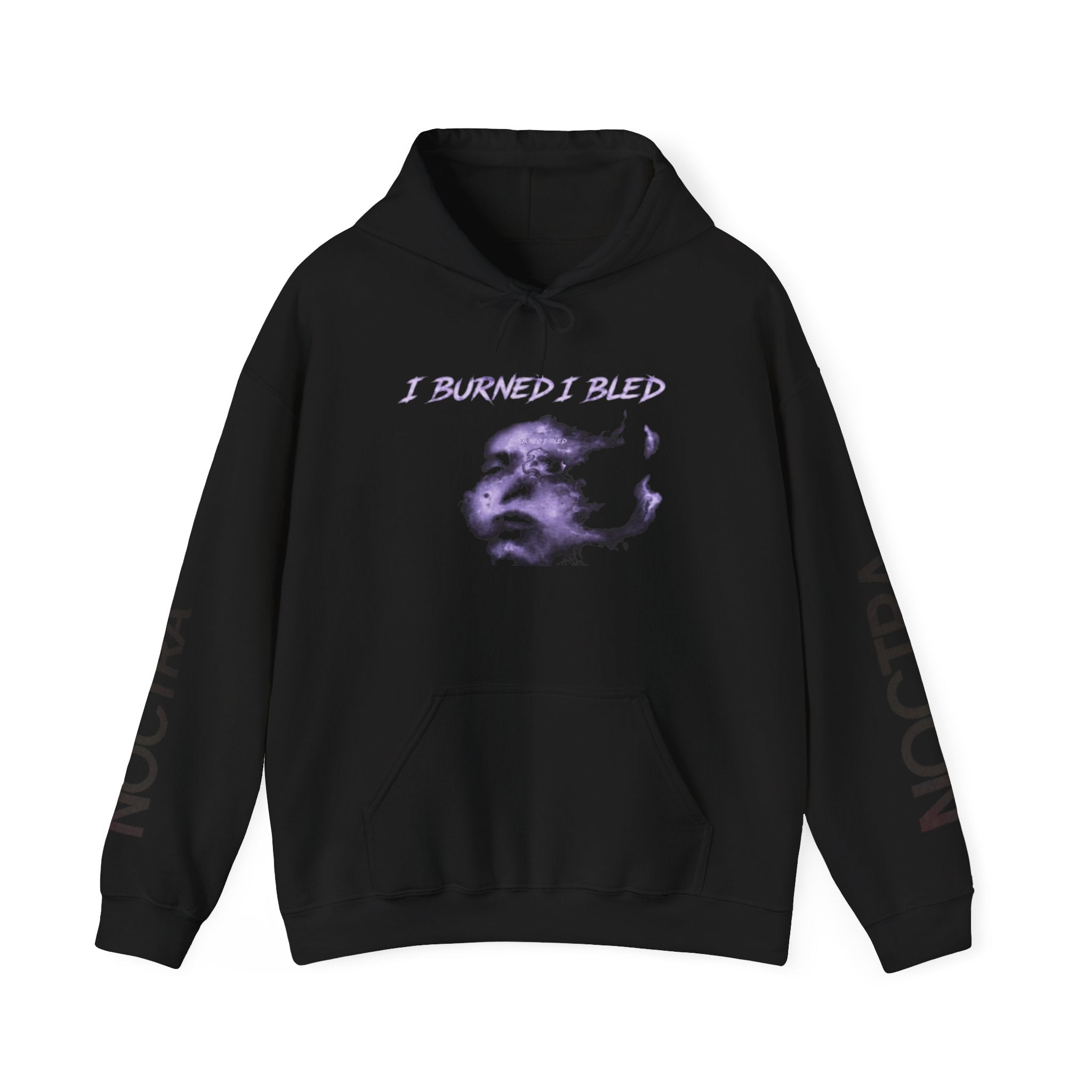 I Burned I Bled Hoodie — Gothic Surreal Face Graphic Pullover